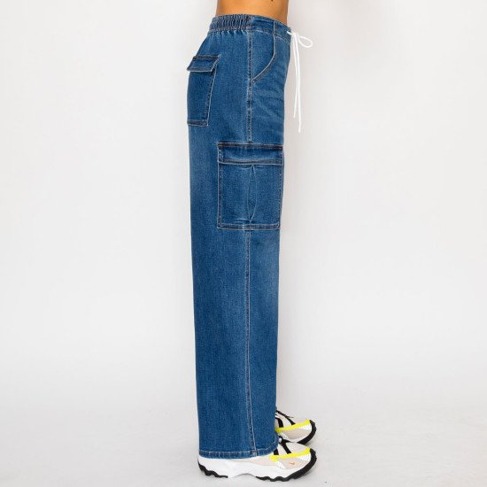 Women's High Waist Cargo Pocket Straight Jeans - PT90378