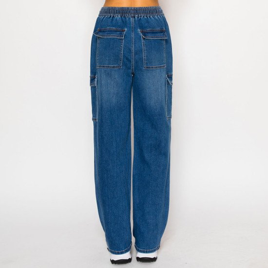 Women's High Waist Cargo Pocket Straight Jeans - PT90378