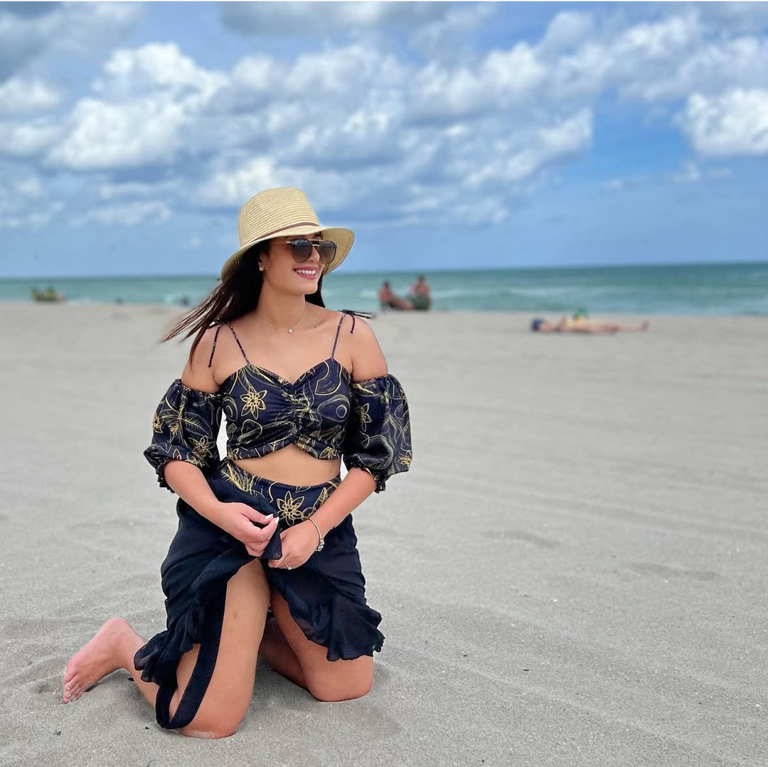 SW011 Two-Piece Black and Gold Bikini