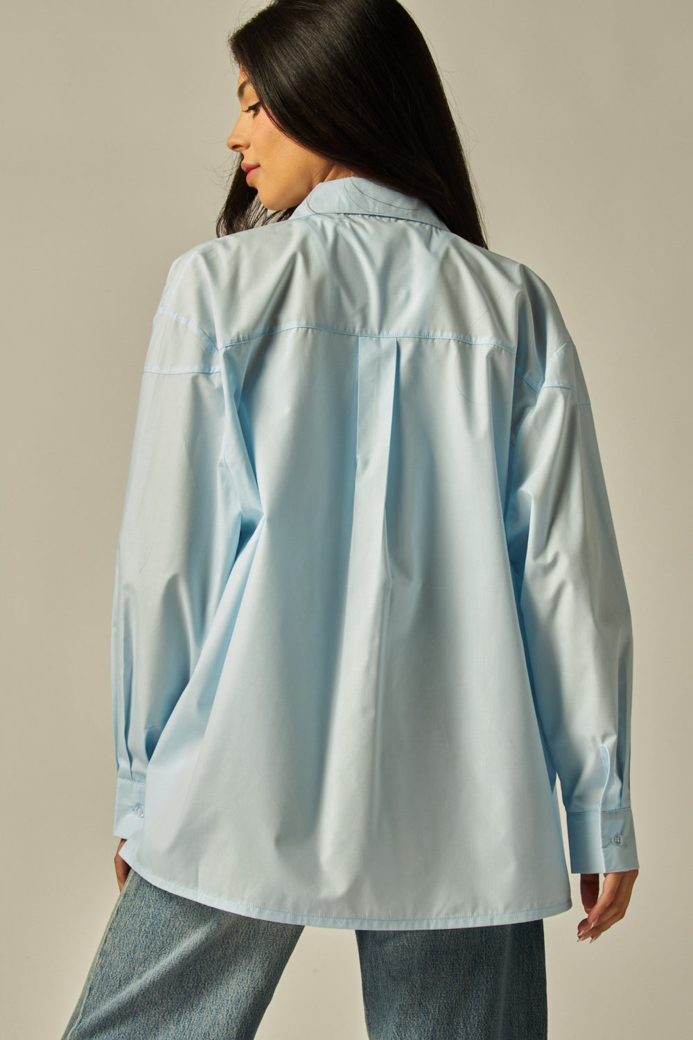 Cotton Blend Poplin Oversized Button-Up Shirt - ALICE-01