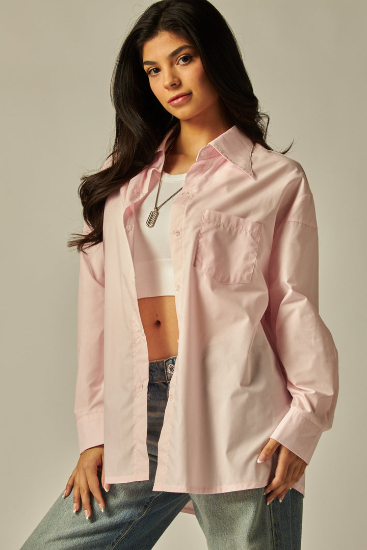 Cotton Blend Poplin Oversized Button-Up Shirt - ALICE-01