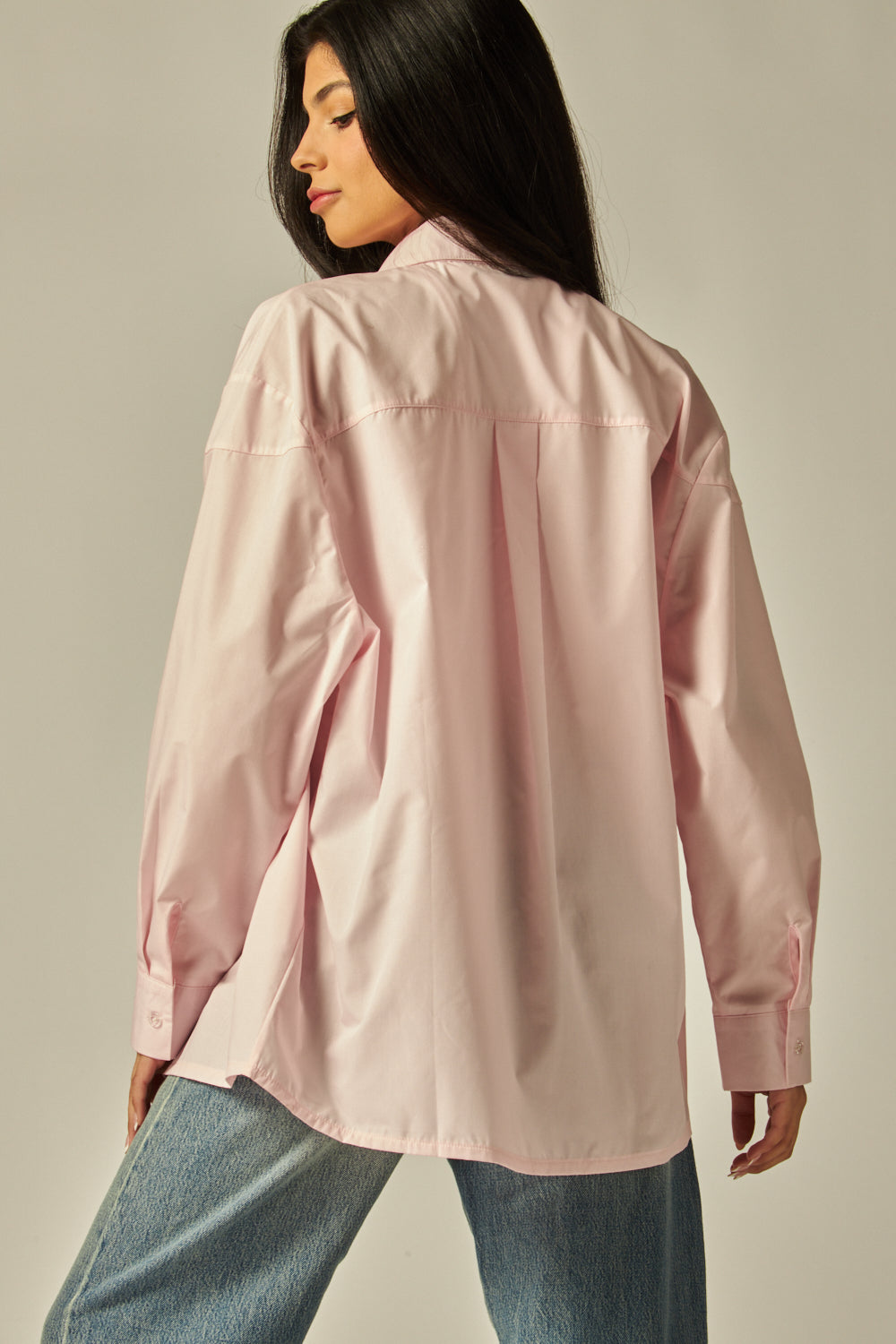 Cotton Blend Poplin Oversized Button-Up Shirt - ALICE-01