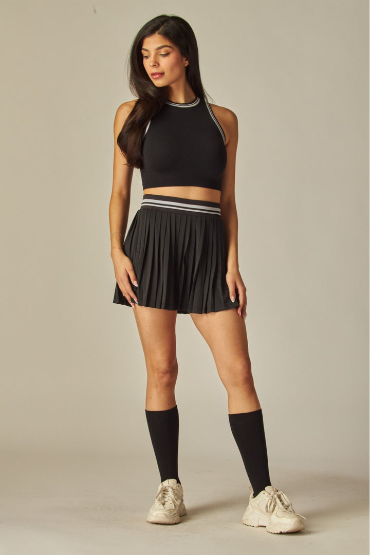 Seamless Varsity Stripes Ribbed Tank Top and Pleated Tennis Mini Skirt Set - ALO-200S/ALO-30T