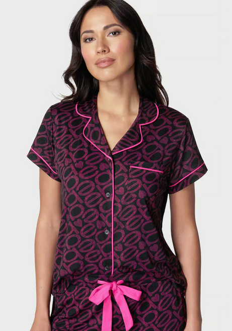 BEBE Women's Printed Notch Collar Pant Pajama Set