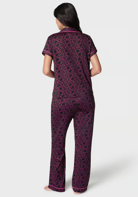BEBE Women's Printed Notch Collar Pant Pajama Set