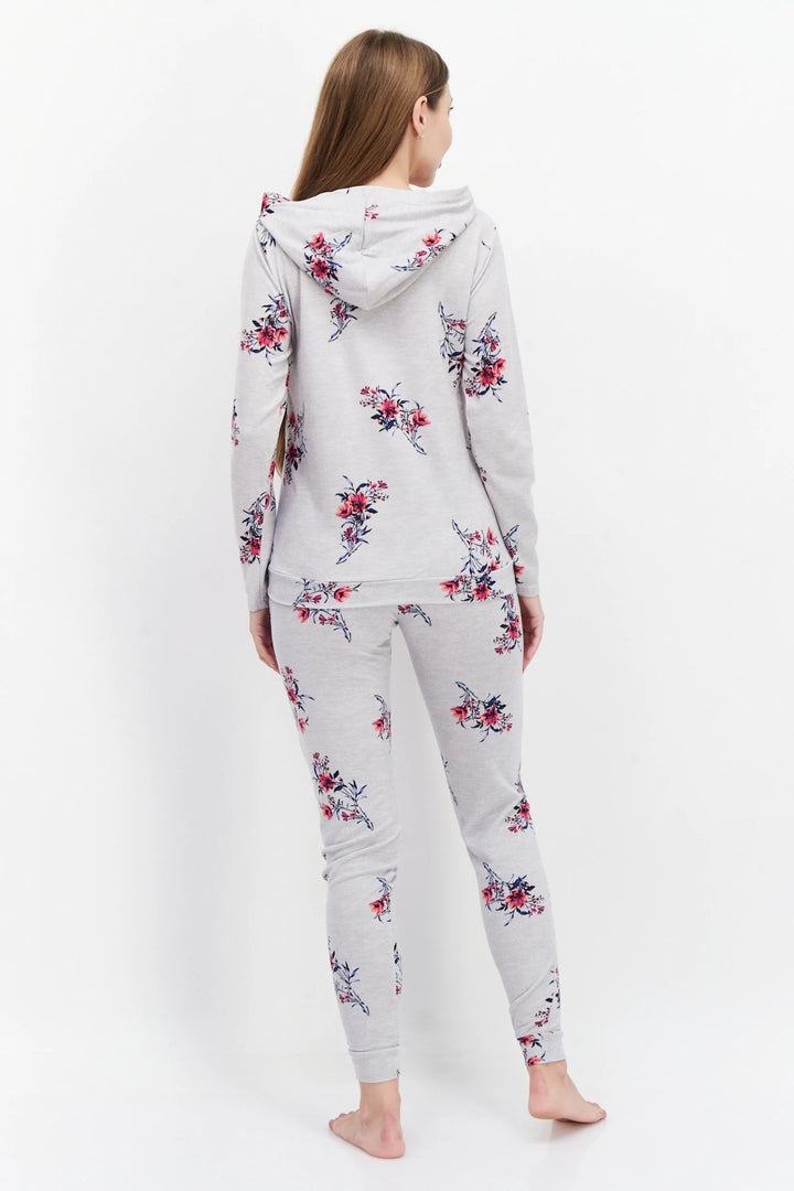 Nanette Lepore Women's Long Sleeve Hodded Floral Pajama Set