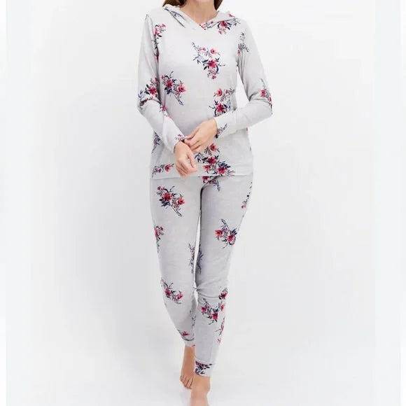Nanette Lepore Women's Long Sleeve Hodded Floral Pajama Set
