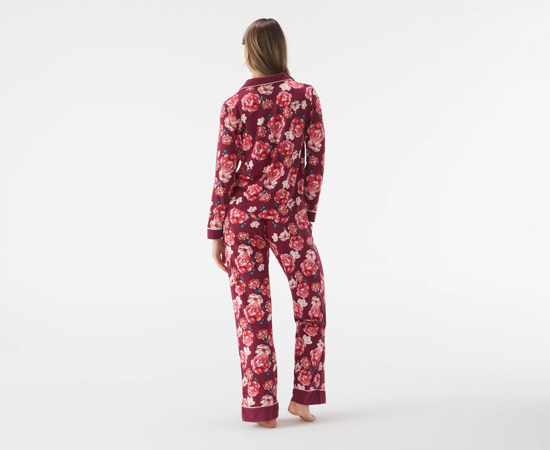 Nanette Lepore Women's Long Sleeve Notch Collar knit Floral Pajama Set