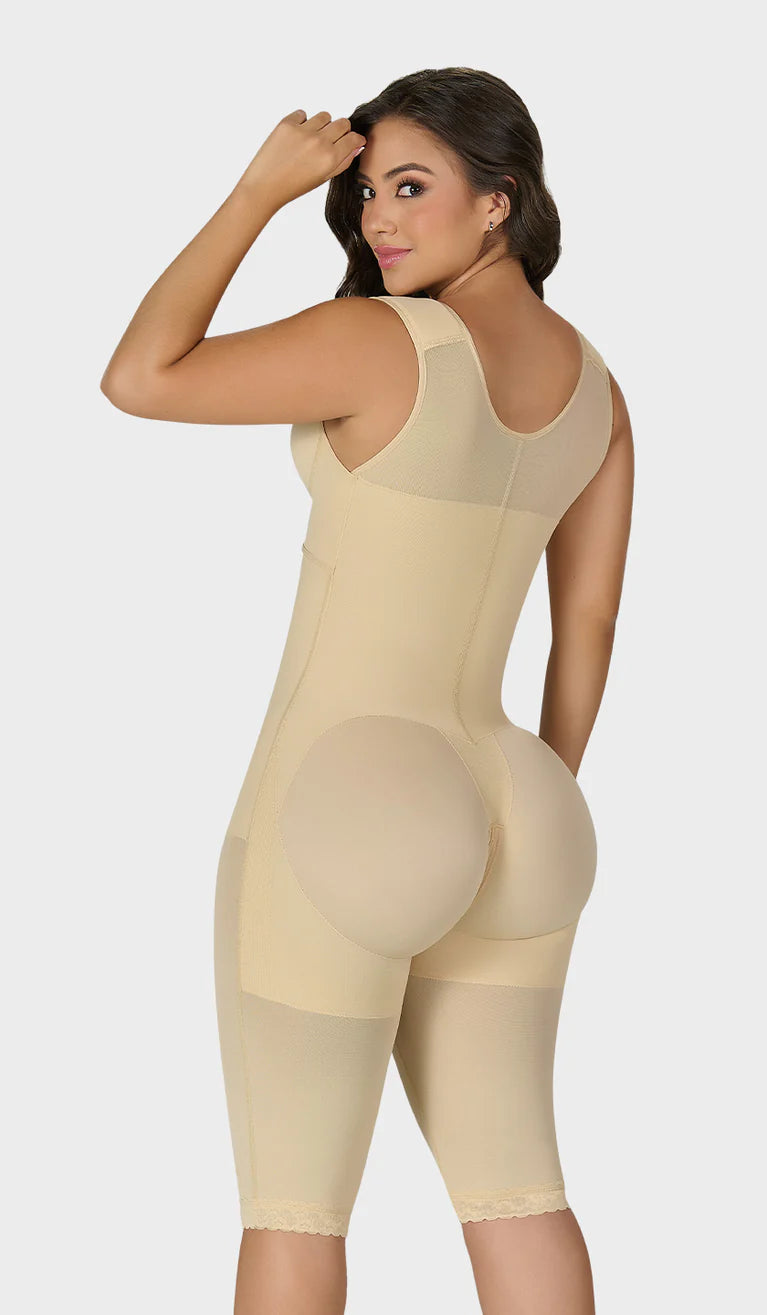 Fajas M&D F00470 HOURGLASS TYPE KNEE-LENGTH FAJA WITH BRA  | Post Op High Compression Bodysuit with Bra | ULTRA Hip Capacity