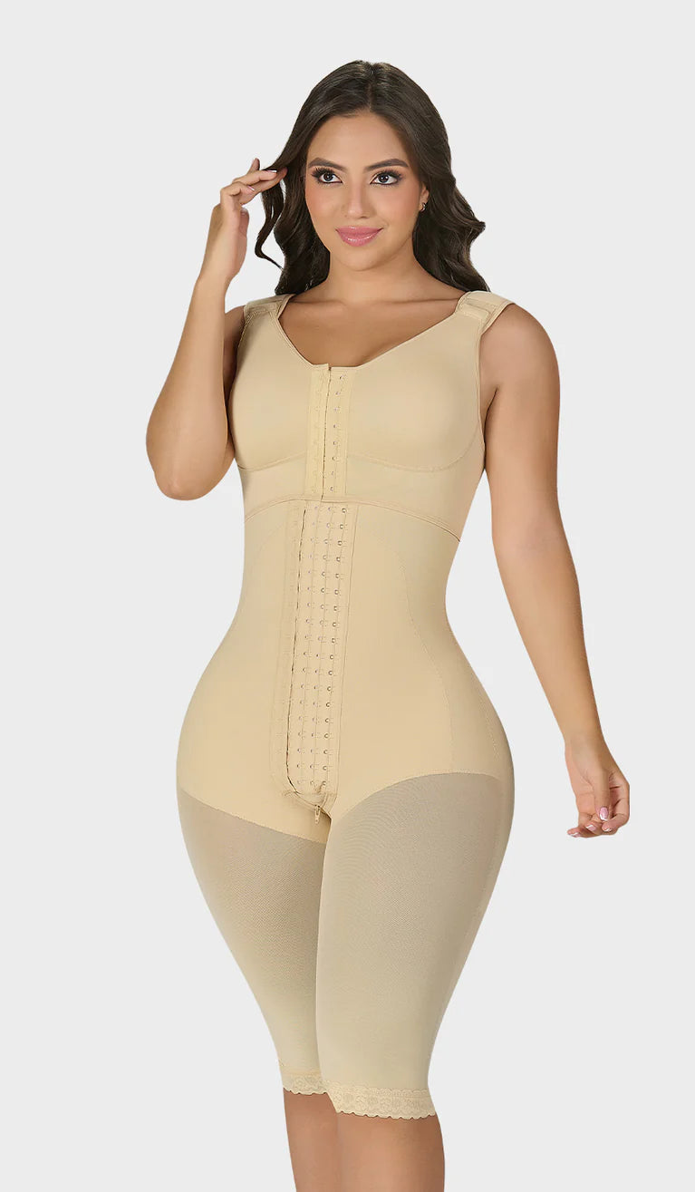 Fajas M&D F00470 HOURGLASS TYPE KNEE-LENGTH FAJA WITH BRA  | Post Op High Compression Bodysuit with Bra | ULTRA Hip Capacity