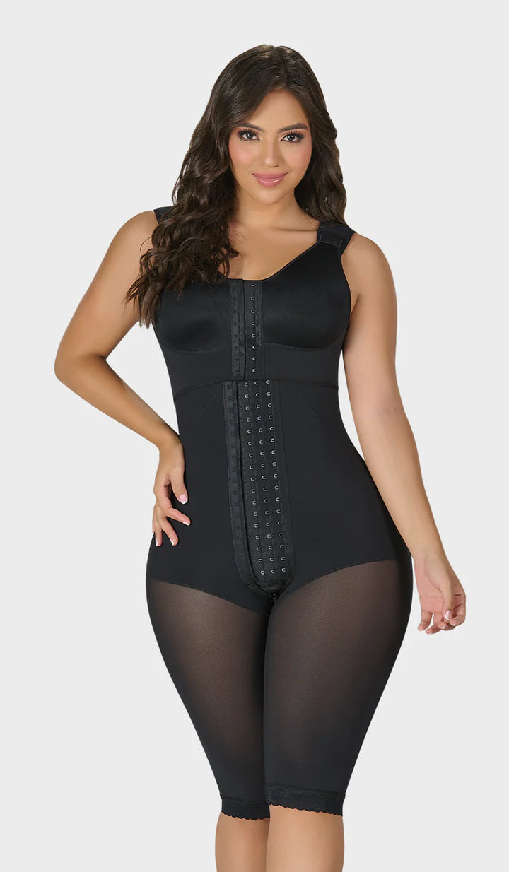 Fajas M&D F00470 HOURGLASS TYPE KNEE-LENGTH FAJA WITH BRA  | Post Op High Compression Bodysuit with Bra | ULTRA Hip Capacity