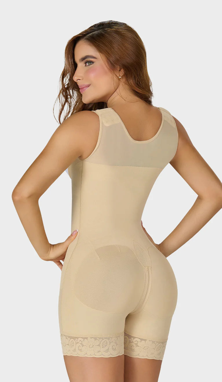 M&D F0065 Women's Mid Thigh Faja Shaper With Back Coverege and Wide Straps / POWERNET  - Ultimate Comfort and Sculpting Support