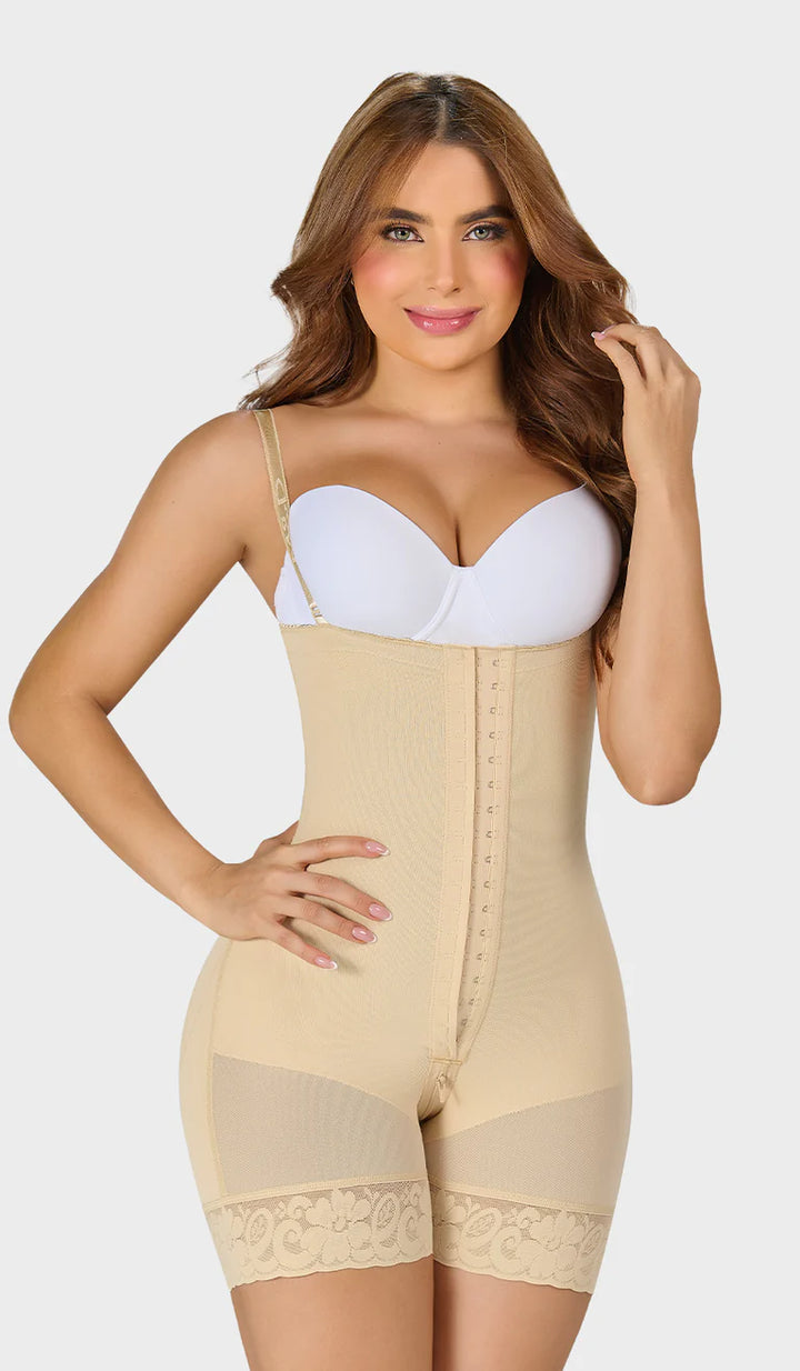 M&D F0066 Women's Strapless Mid-Thigh Body Shaper - Powernet for Ultimate Comfort and Support