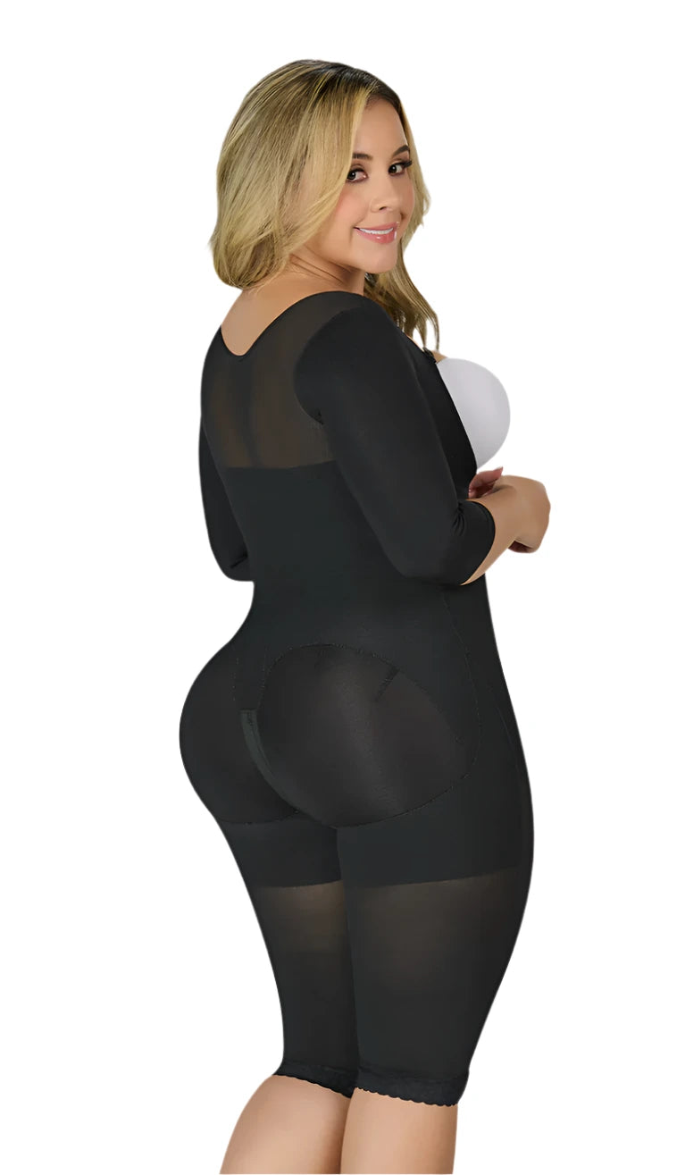 Fajas M&D F0074 Full Body Shapewear Knew-Leght with Sleeves Bodysuit for Women / Powernet