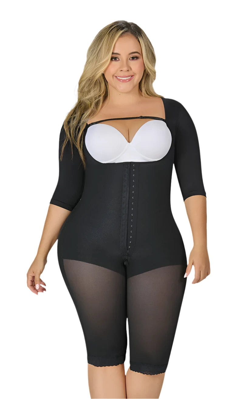 Fajas M&D F0074 Full Body Shapewear Knew-Leght with Sleeves Bodysuit for Women / Powernet