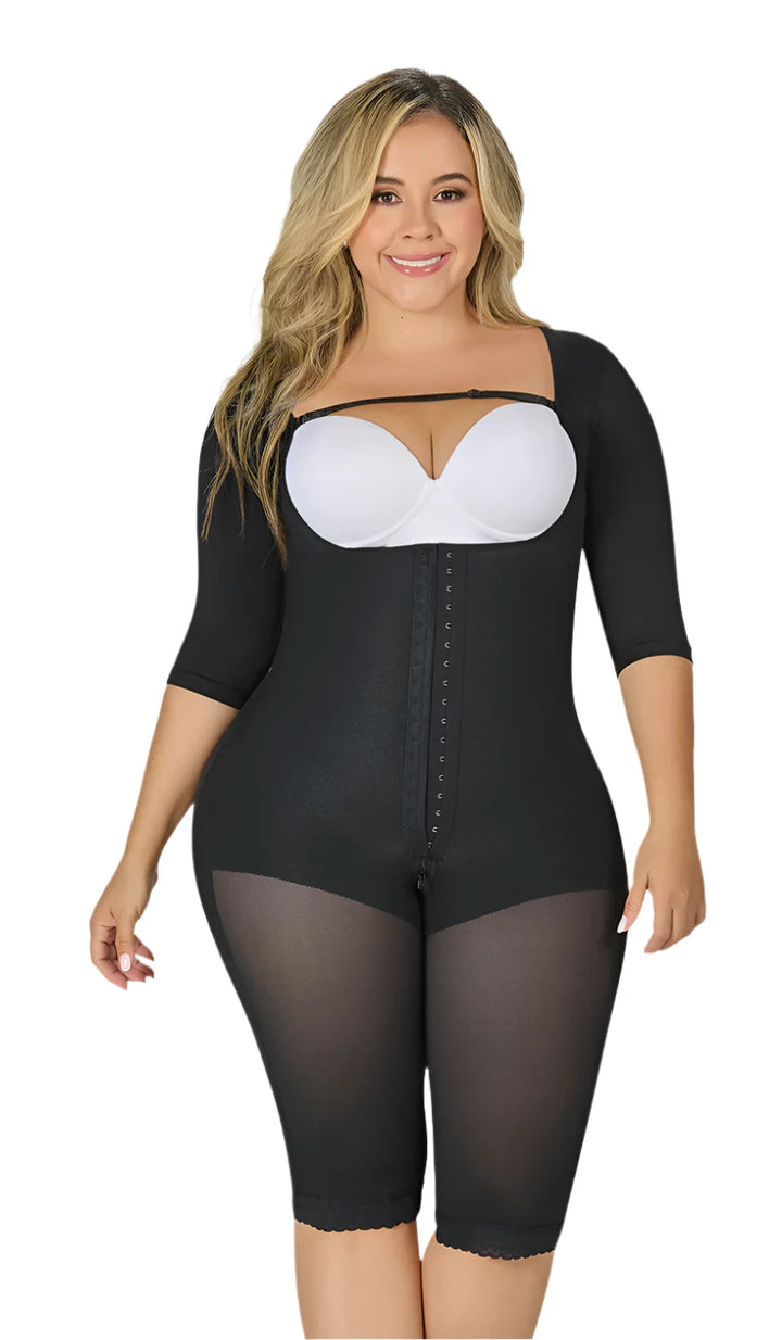 Fajas M&D F0074 Full Body Shapewear Knew-Leght with Sleeves Bodysuit for Women / Powernet