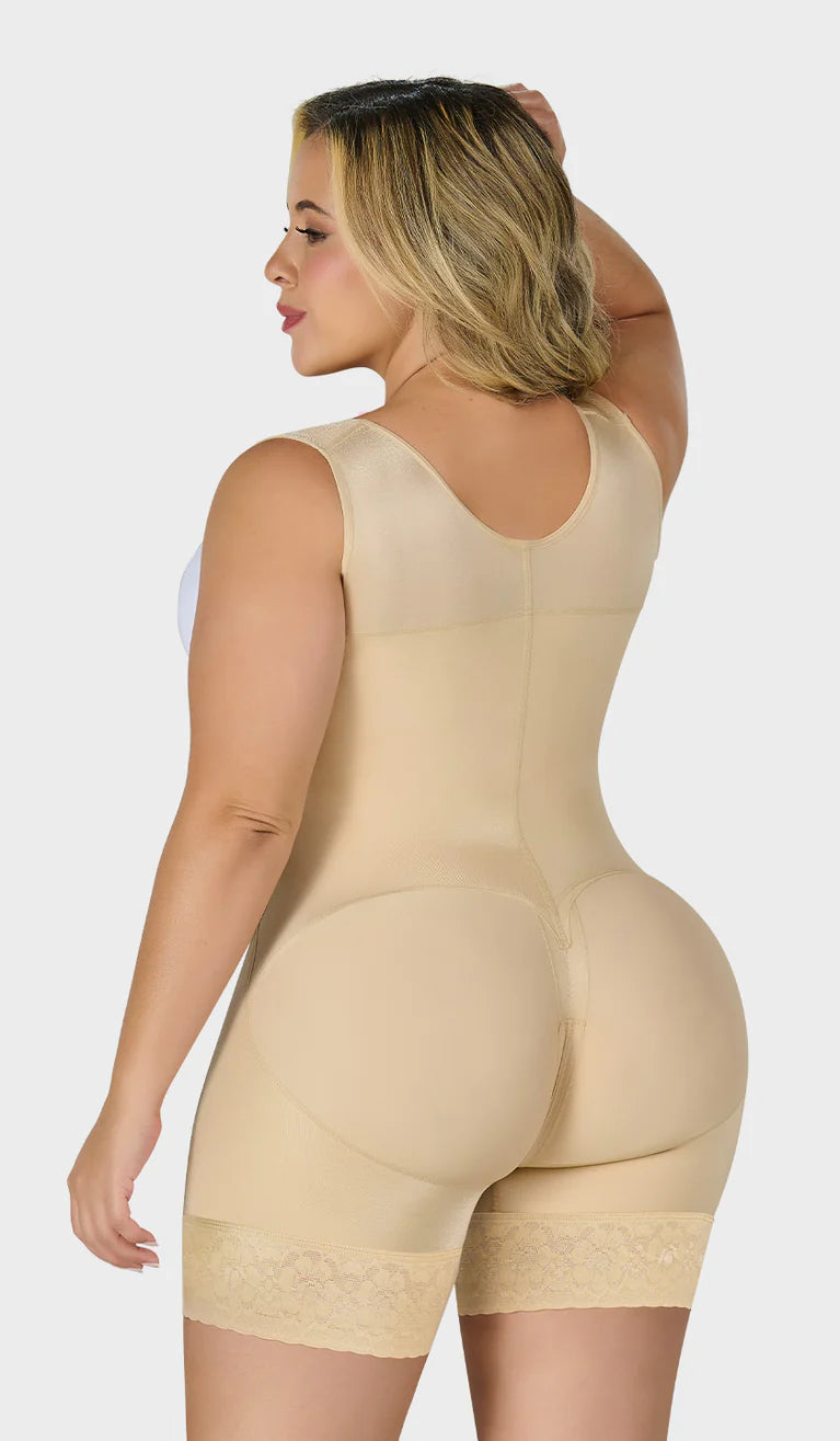 Fajas M&D F0269 Women's First Stage Post-Surgery Mid Thigh Shaper with Wide Adjustable Straps - Open Bust Design for Ultimate Comfort and Support