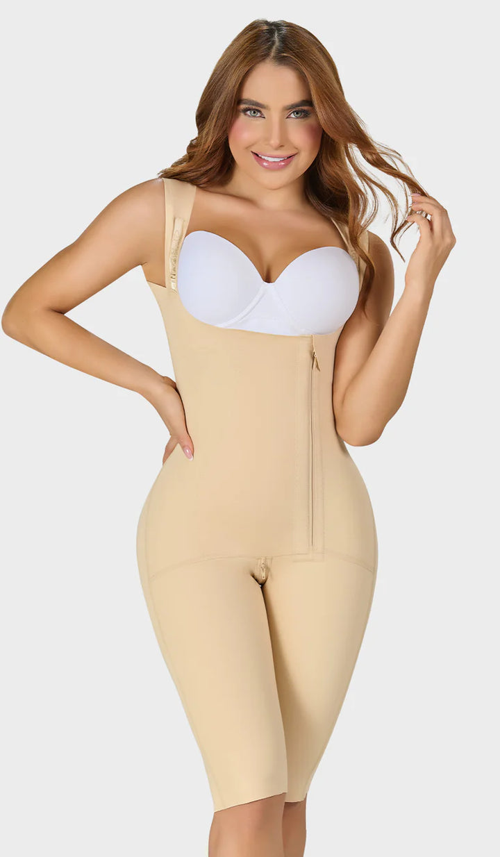 M&D F08779 Women's Stage 1 Post-Surgery Knee-Length Compression Garment with Open Bust – COLOMBIAN FAJA CONTROL FLEXY WITH DIAGONAL ZIPPER -Perfect Comfort and Support