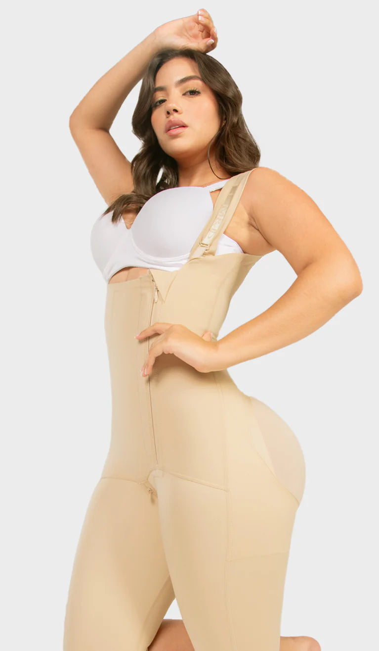 M&D F08779 Women's Stage 1 Post-Surgery Knee-Length Compression Garment with Open Bust – COLOMBIAN FAJA CONTROL FLEXY WITH DIAGONAL ZIPPER -Perfect Comfort and Support