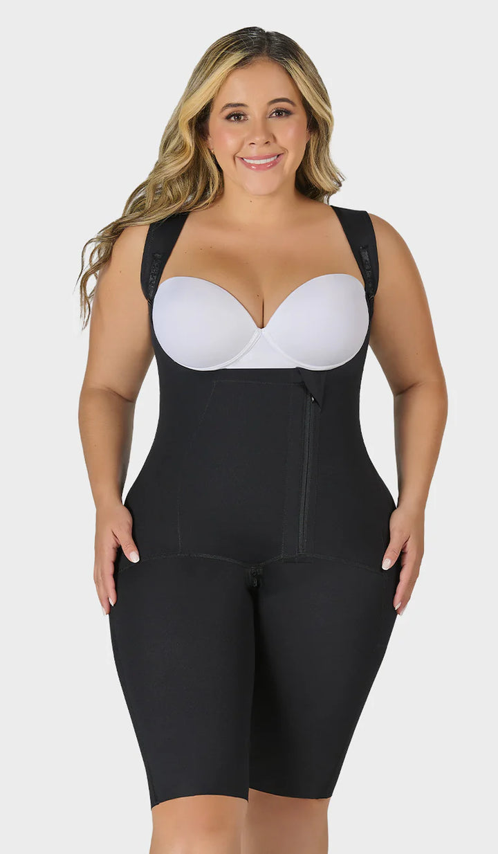 M&D F08779 Women's Stage 1 Post-Surgery Knee-Length Compression Garment with Open Bust – COLOMBIAN FAJA CONTROL FLEXY WITH DIAGONAL ZIPPER -Perfect Comfort and Support