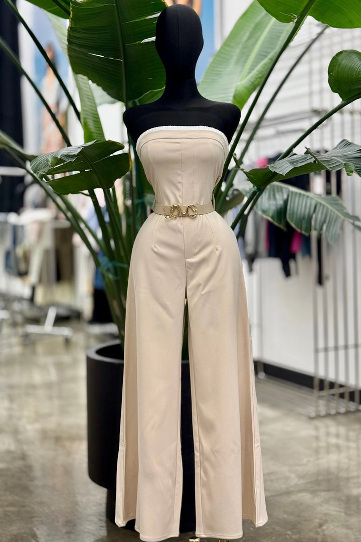 Strapless Wide-Leg Jumpsuit with Love Belt - JS2319