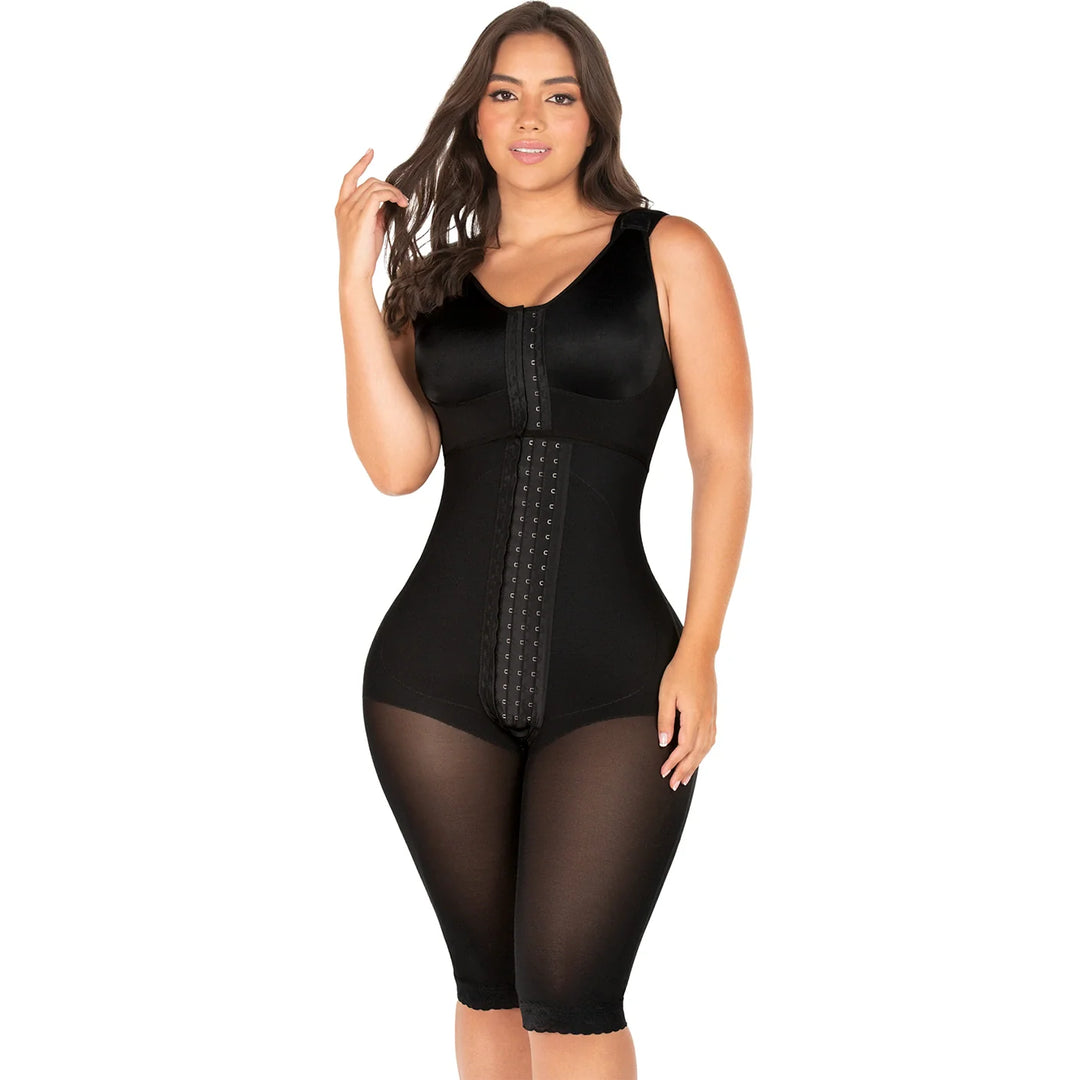 Fajas M&D F00470 HOURGLASS TYPE KNEE-LENGTH FAJA WITH BRA  | Post Op High Compression Bodysuit with Bra | ULTRA Hip Capacity