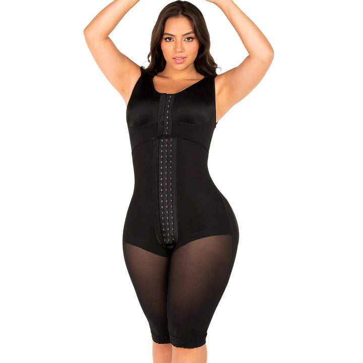 Fajas M&D F00470 HOURGLASS TYPE KNEE-LENGTH FAJA WITH BRA  | Post Op High Compression Bodysuit with Bra | ULTRA Hip Capacity