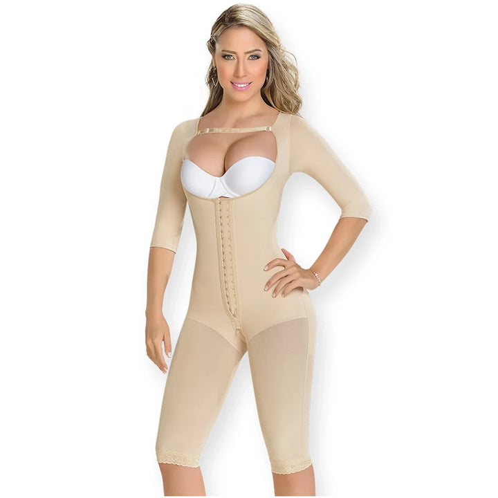 Fajas M&D F0074 Full Body Shapewear Knew-Leght with Sleeves Bodysuit for Women / Powernet