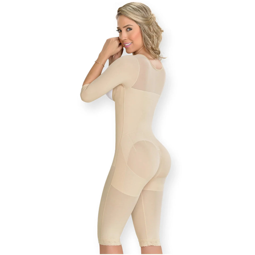 Fajas M&D F0074 Full Body Shapewear Knew-Leght with Sleeves Bodysuit for Women / Powernet