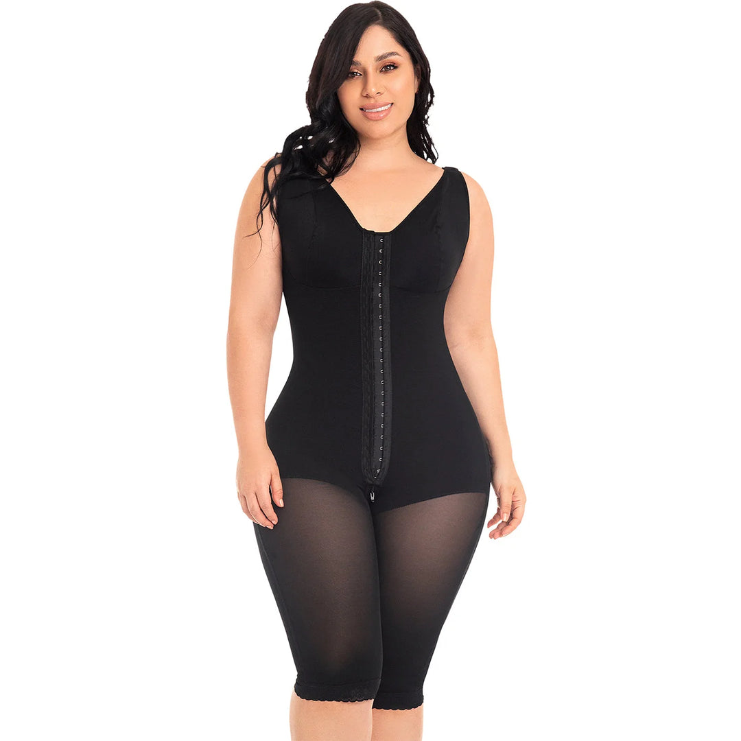 Fajas M&D F0120 - Women's Full Bodysuit Body Shaper Knee-Lenght with Bra / Powernet