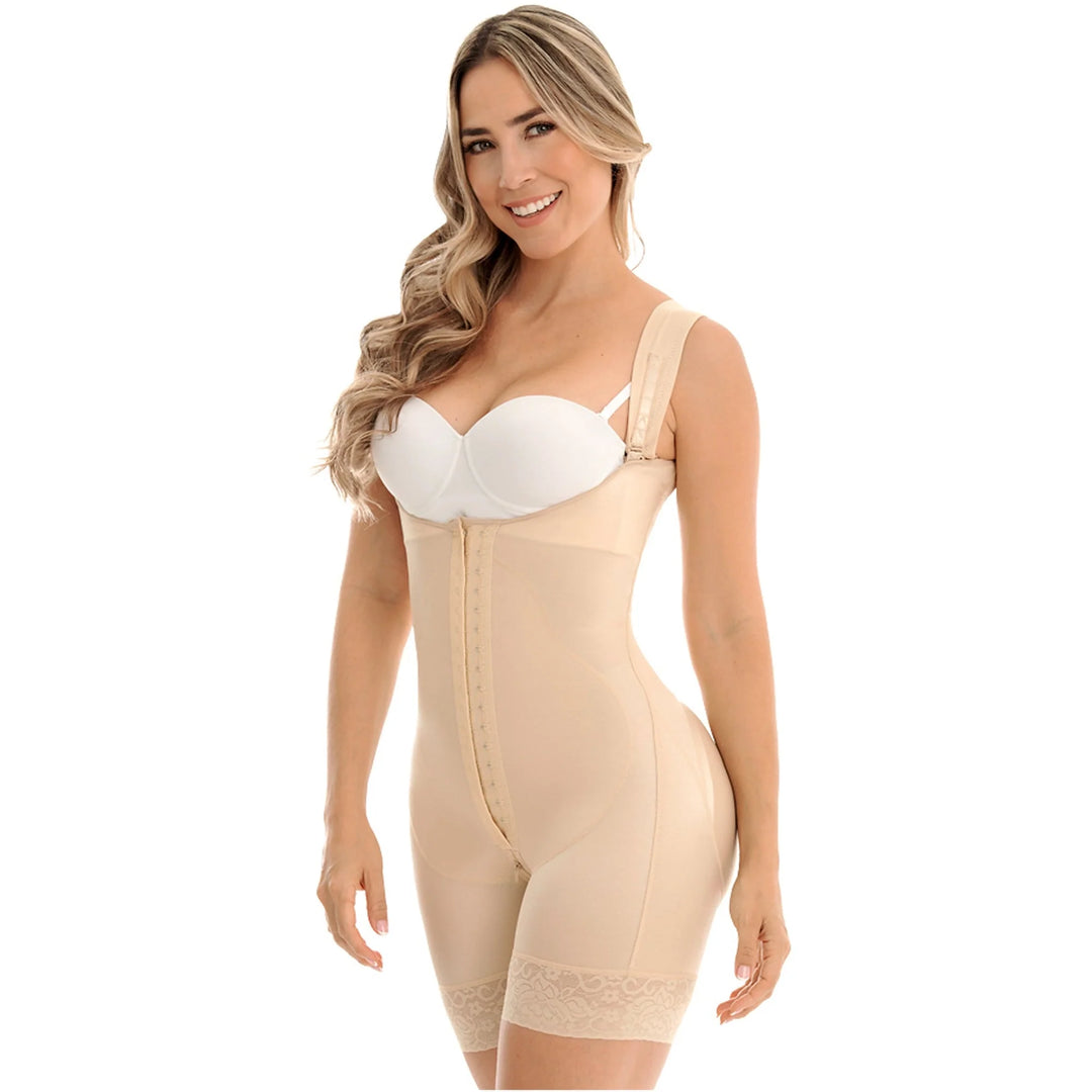 Fajas M&D F0269 Women's First Stage Post-Surgery Mid Thigh Shaper with Wide Adjustable Straps - Open Bust Design for Ultimate Comfort and Support