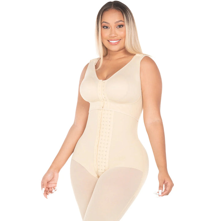 Fajas M&D F00470 HOURGLASS TYPE KNEE-LENGTH FAJA WITH BRA  | Post Op High Compression Bodysuit with Bra | ULTRA Hip Capacity