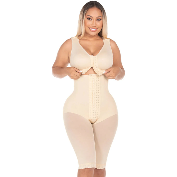 Fajas M&D F00470 HOURGLASS TYPE KNEE-LENGTH FAJA WITH BRA  | Post Op High Compression Bodysuit with Bra | ULTRA Hip Capacity