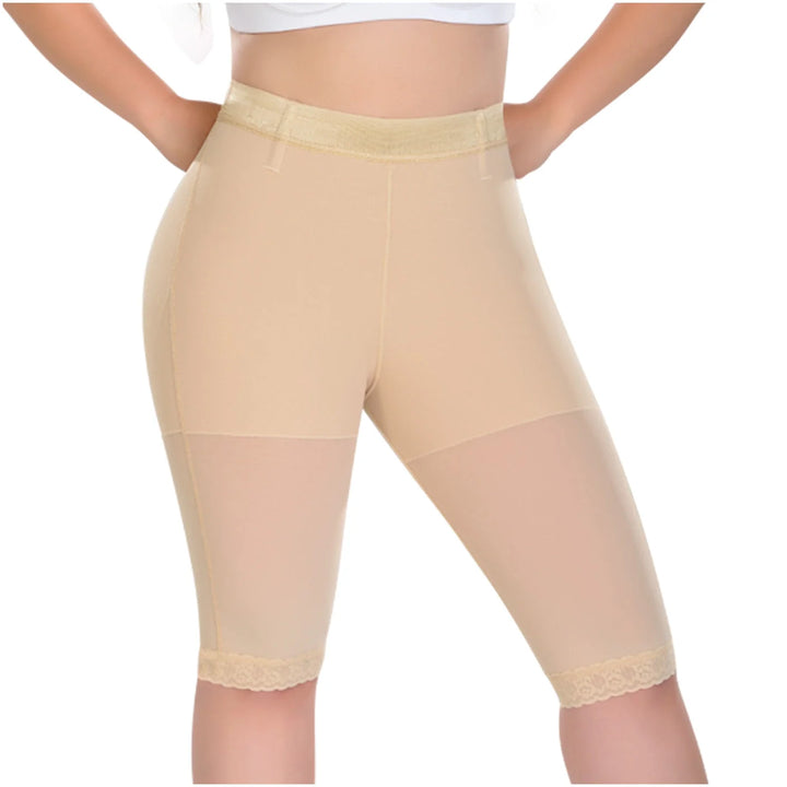 Fajas M&D STA0323 - Women's Short to knee-Lenght / High Waist Compression Shorts for Women / Powernet