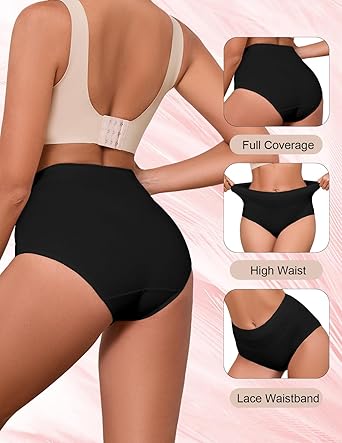 GAI YI  Women's Briefs High Waist Tummy Control Cotton Underwear Jacquard Lace Panties for Women Ladies Panty - 6 PACK