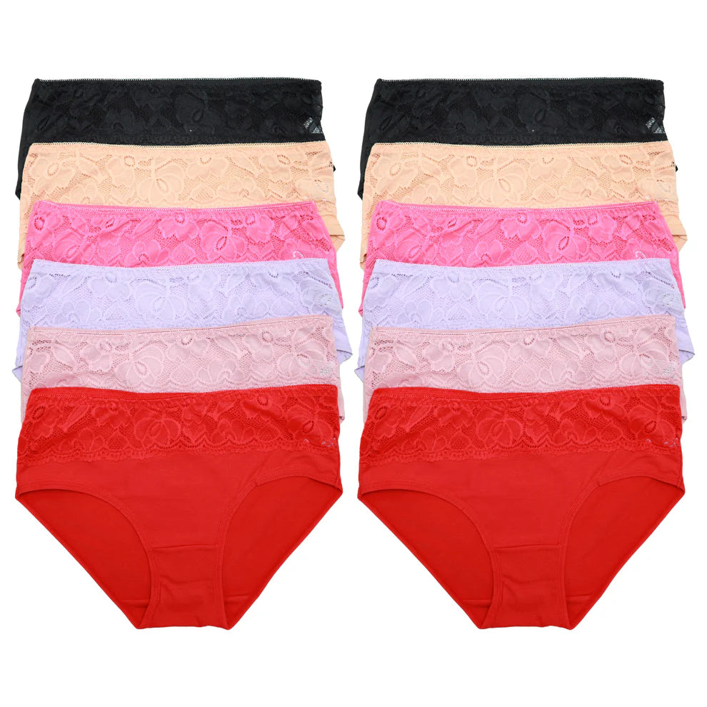 Angelina Floral Lace Waistband Cotton Hiphugger Panties - 6-Pack for Ultimate Comfort and Style Floral / S / Algodón