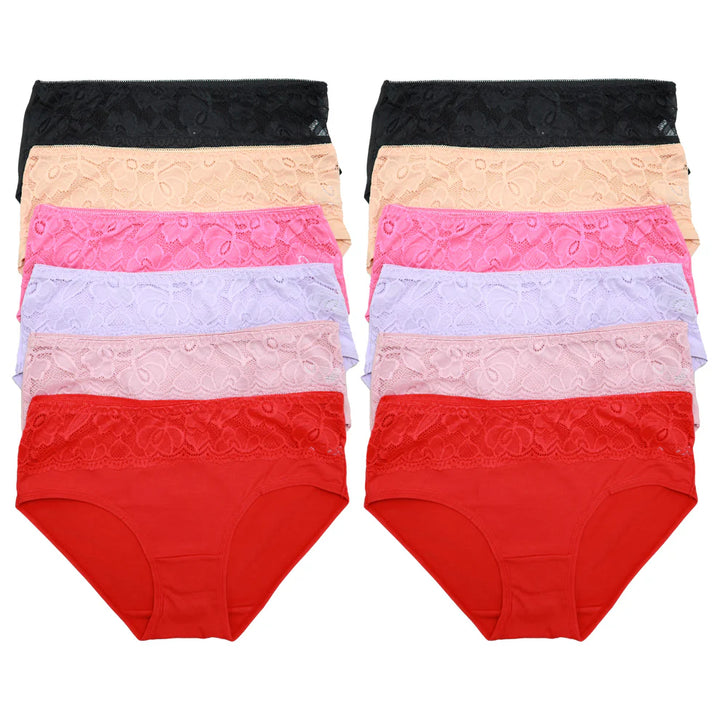 Angelina Floral Lace Waistband Cotton Hiphugger Panties - 6-Pack for Ultimate Comfort and Style Floral / S / Algodón