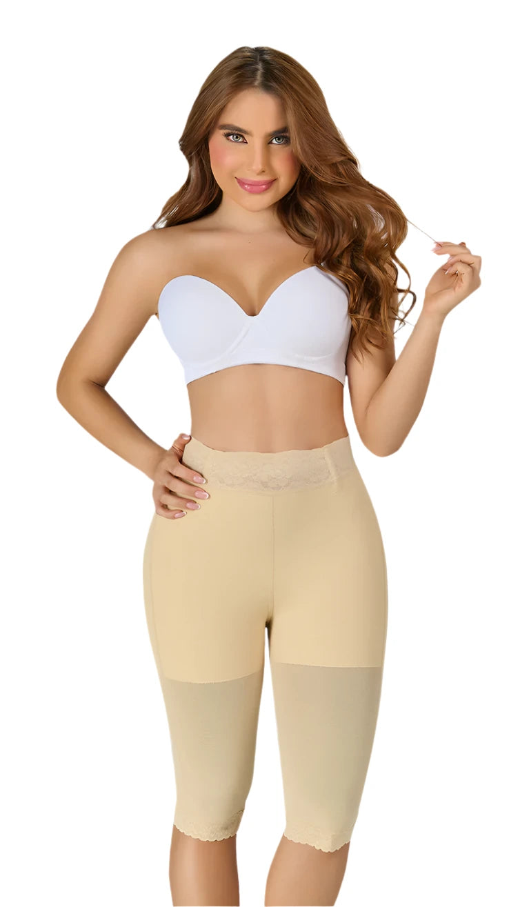 Fajas M&D STA0323 - Women's Short to knee-Lenght / High Waist Compression Shorts for Women / Powernet