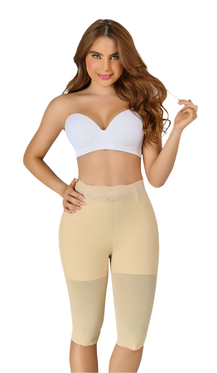 Fajas M&D STA0323 - Women's Short to knee-Lenght / High Waist Compression Shorts for Women / Powernet