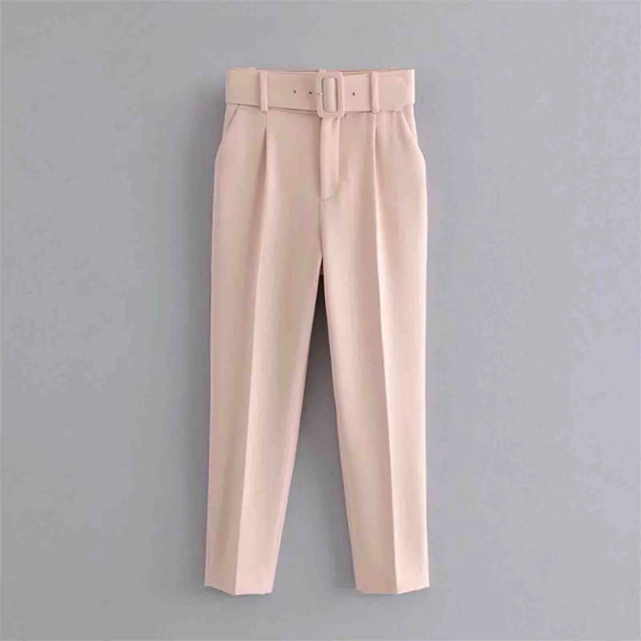 Women's High Waist Belted Solid Suit Pants Business Casual Slim Fit Trousers Straight Leg w/Pockets- PT2503